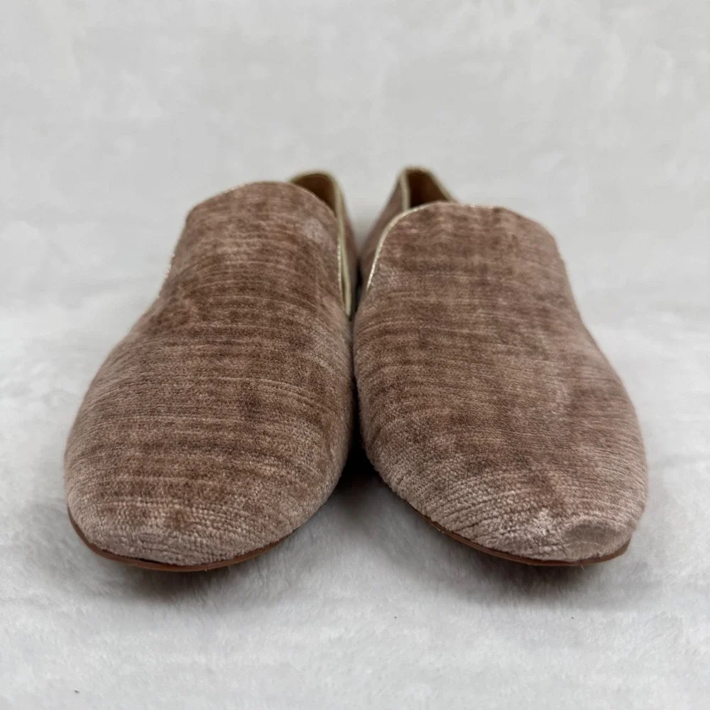 Tory Burch Dusty Rose Velvet Ribbed Smoking Slipper Loafers‎ Gold Trim Flats 9.5